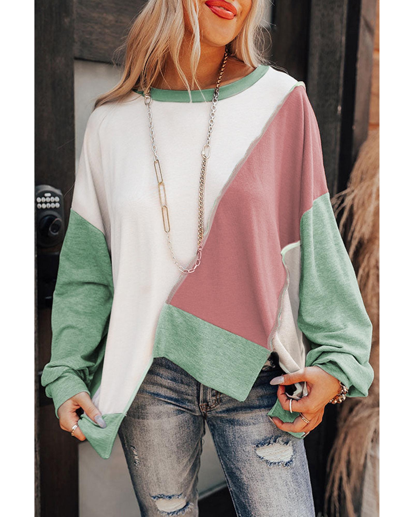 Azura Exchange Colorblock Stitching Irregular Hem Long Sleeve Top - L Main image