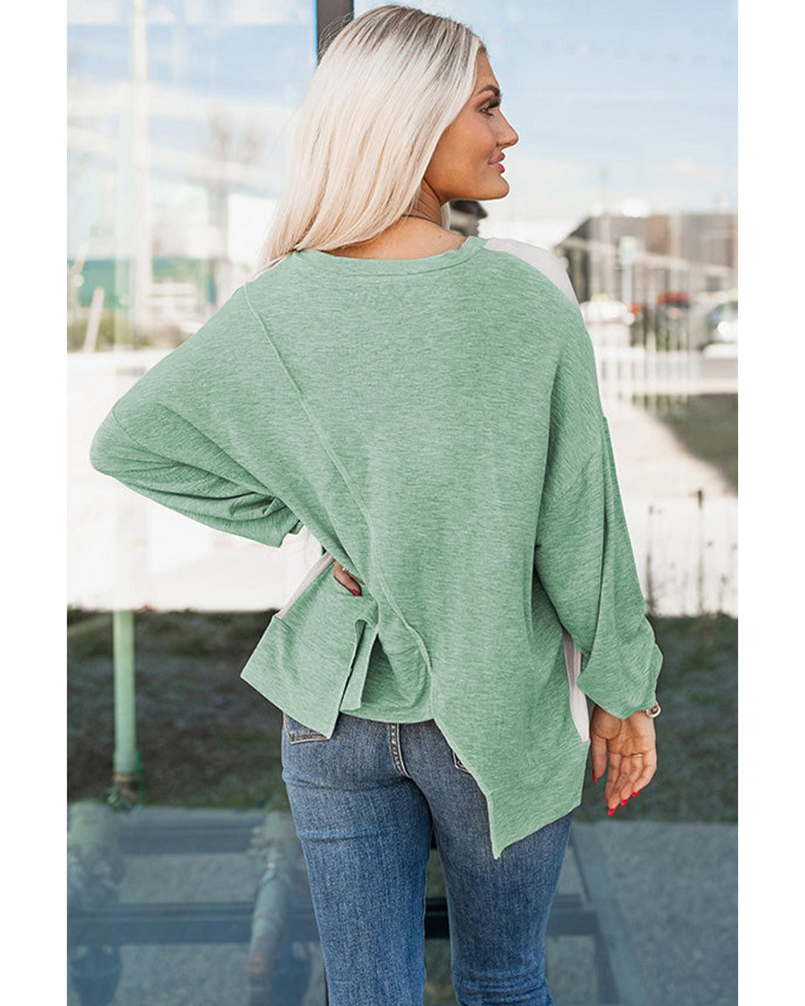 Azura Exchange Colorblock Stitching Irregular Hem Long Sleeve Top - L Secondary image