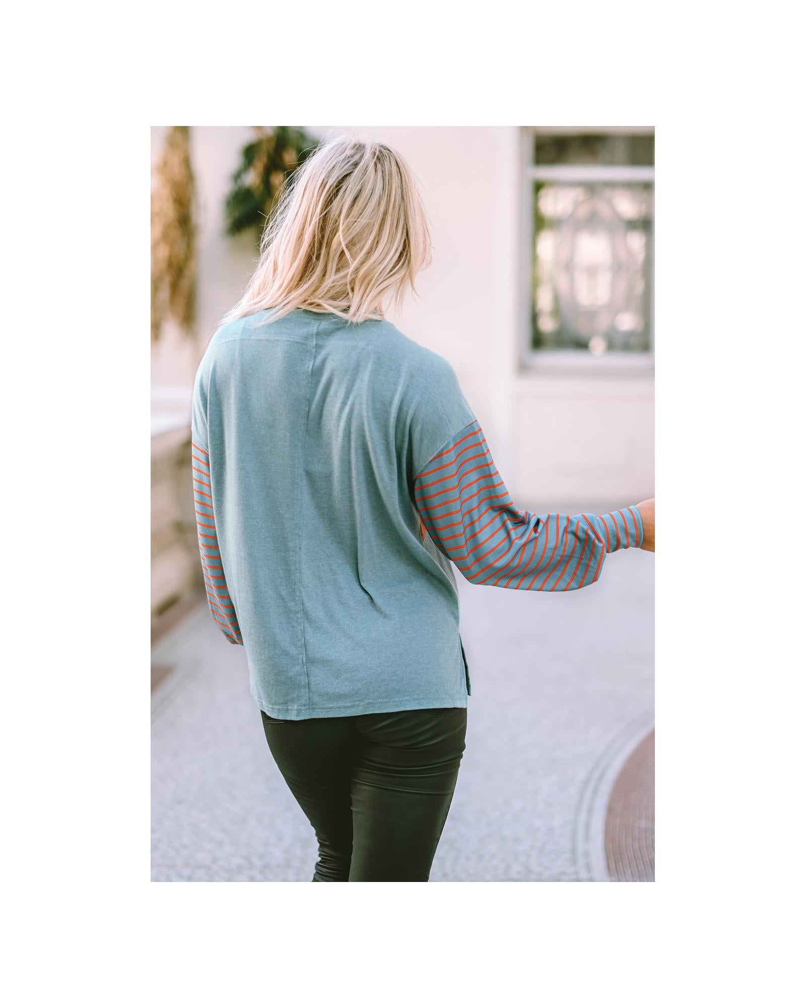 Azura Exchange Striped Bishop Sleeve Top - 2XL Secondary image
