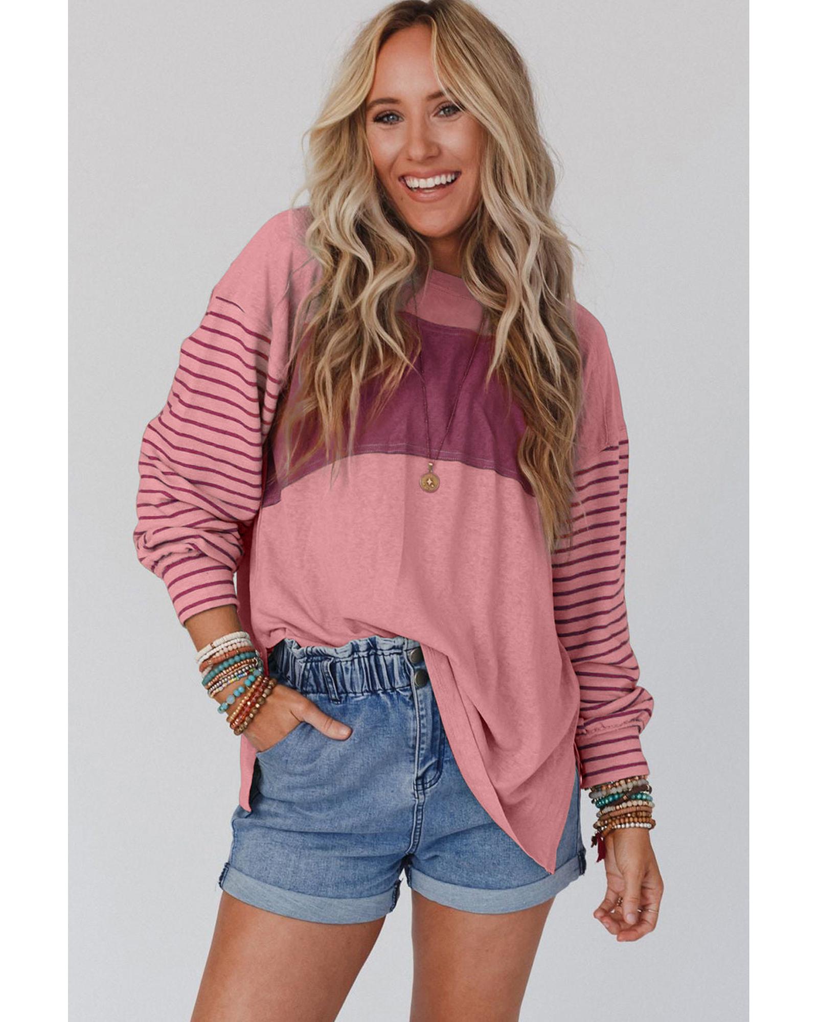 Azura Exchange Bishop Sleeve Colorblock Striped Top - L Women's Tops & T-shirt Azura Exchange