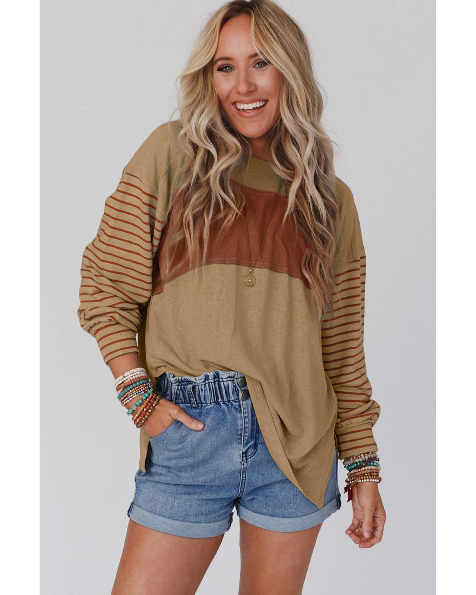 Azura Exchange Colorblock Striped Bishop Sleeve Top - L Women's Tops & T-shirt Azura Exchange