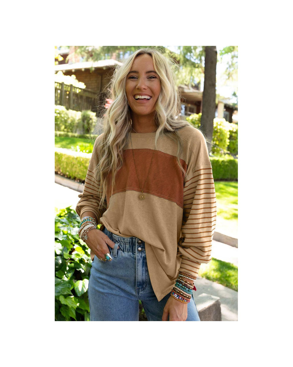 Azura Exchange Colorblock Striped Bishop Sleeve Top - L Women's Tops & T-shirt Azura Exchange