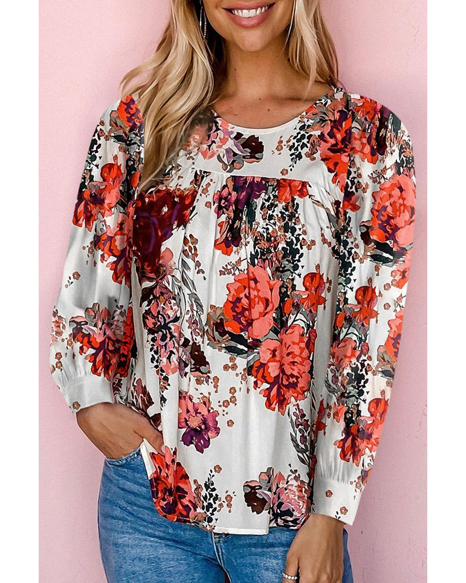 Azura Exchange Retro Floral Long Sleeve Blouse - L Main image