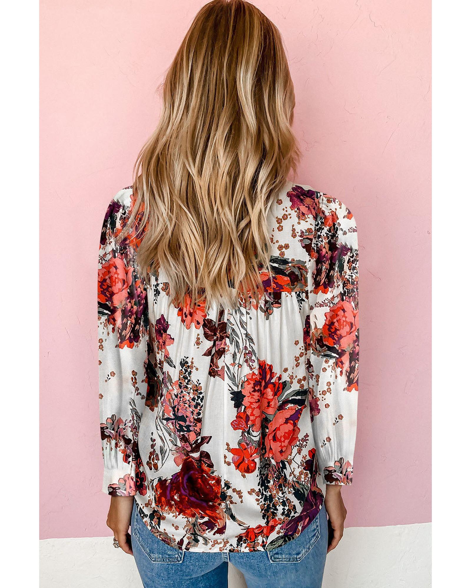 Azura Exchange Retro Floral Long Sleeve Blouse - L Secondary image