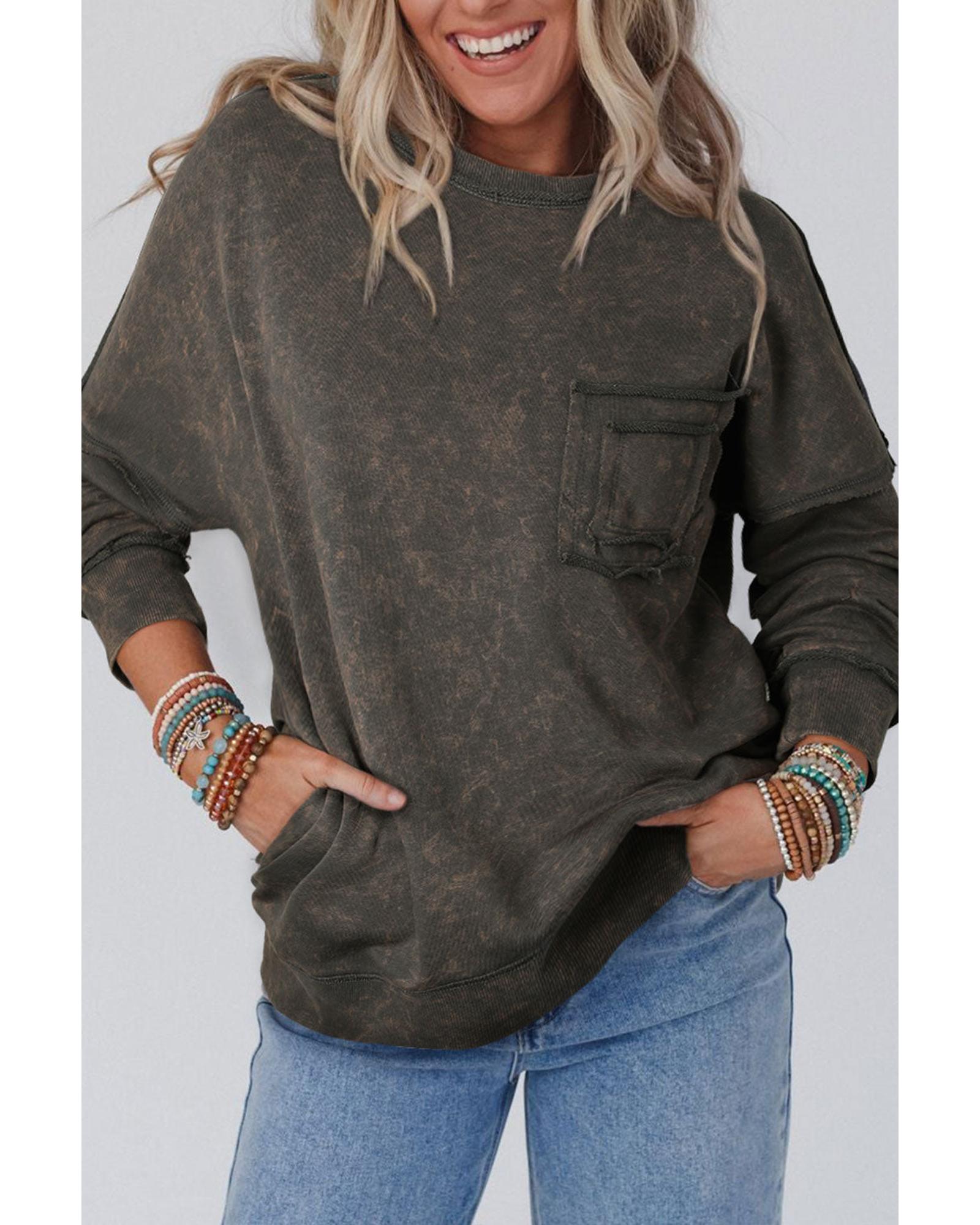Azura Exchange Acid Wash Drop Shoulder Long Sleeve Sweatshirt with Pockets - S Main image