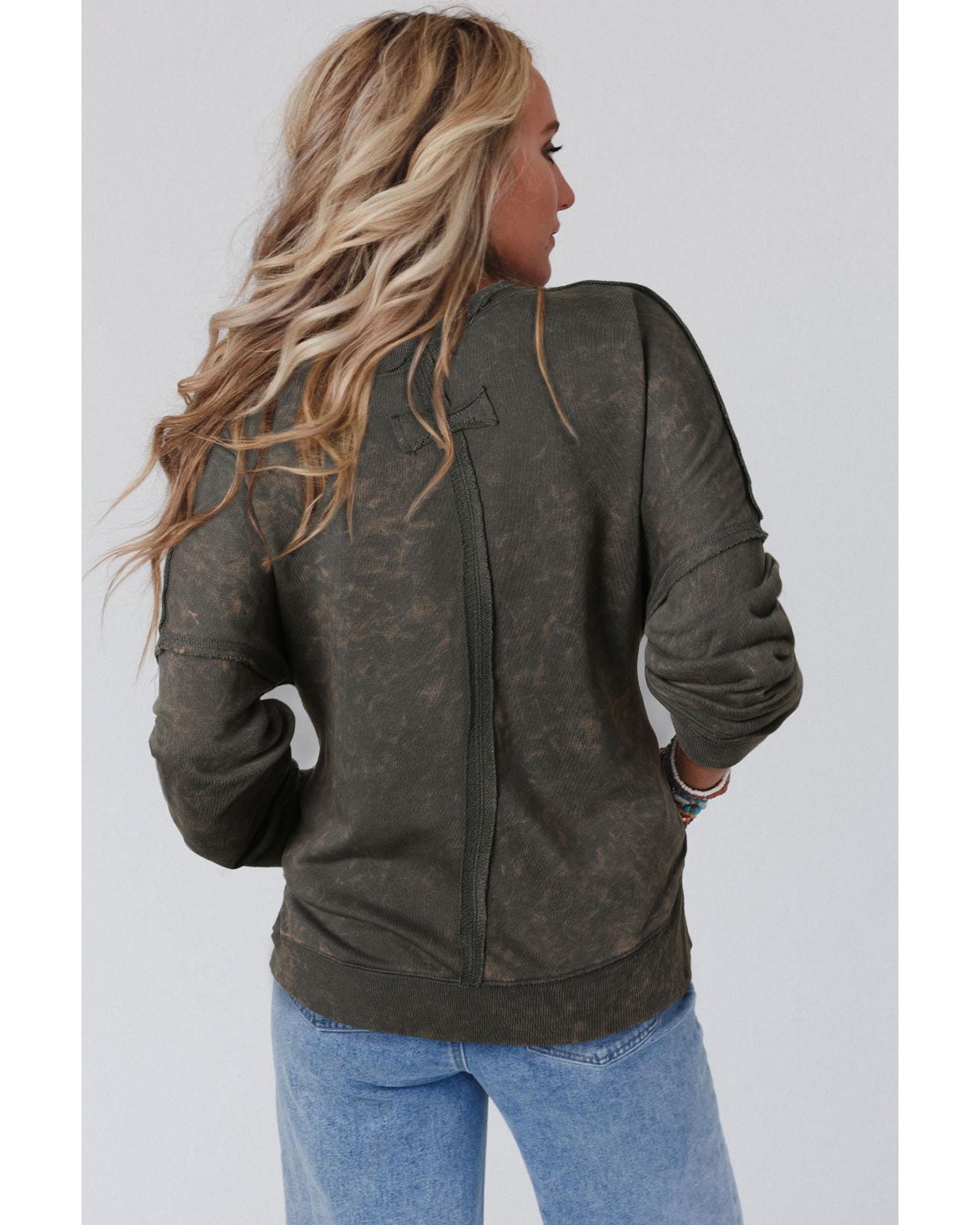 Azura Exchange Acid Wash Drop Shoulder Long Sleeve Sweatshirt with Pockets - S Secondary image