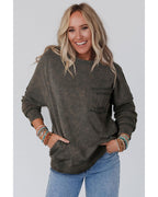 Azura Exchange Acid Wash Drop Shoulder Long Sleeve Sweatshirt with Pockets - S