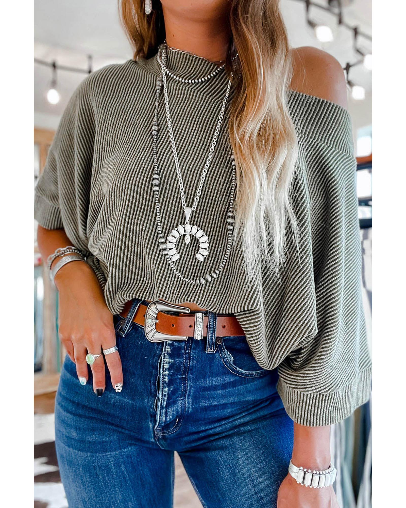 Azura Exchange Boatneck Batwing Sleeve Cording Blouse - S Main image