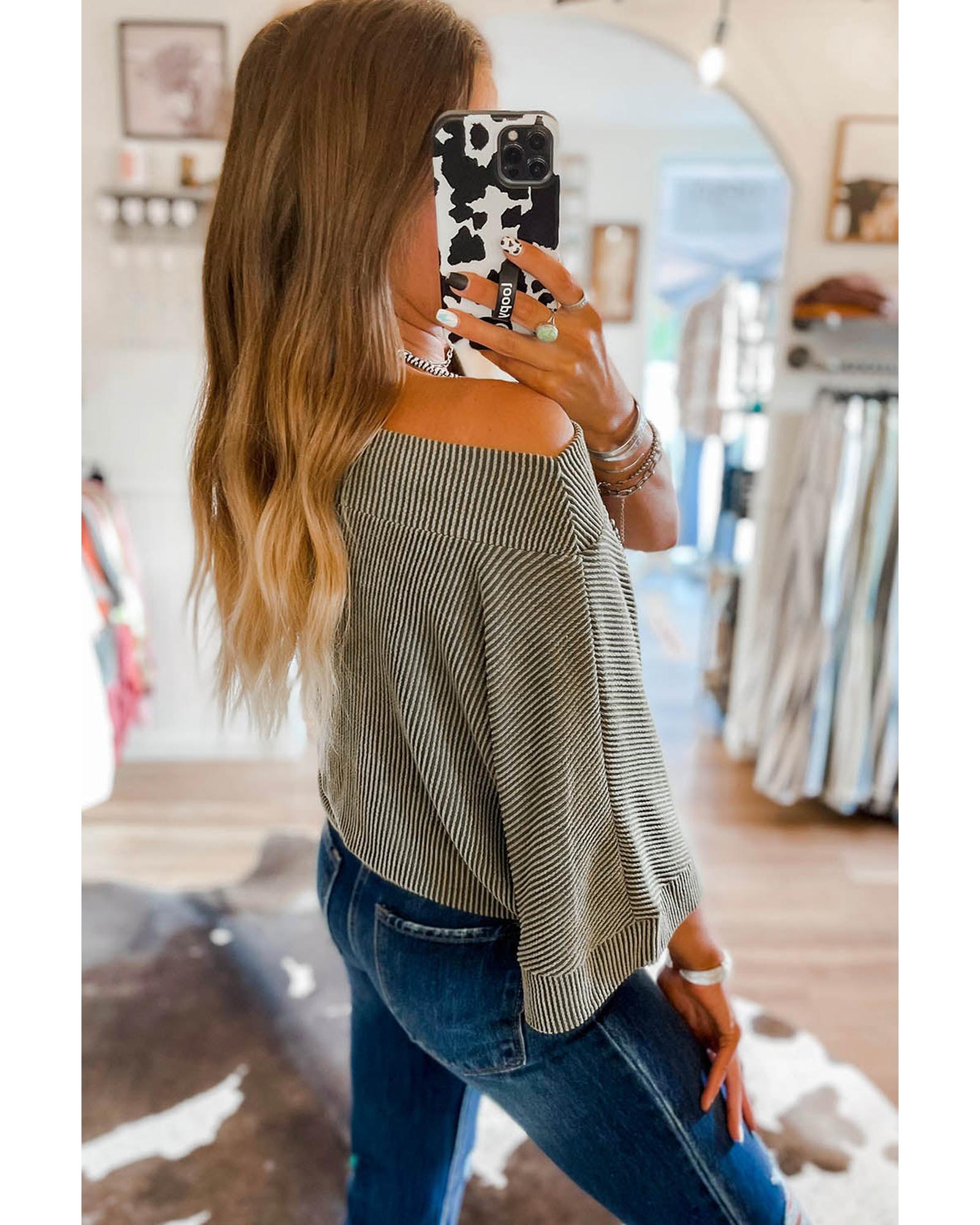 Azura Exchange Boatneck Batwing Sleeve Cording Blouse - S Secondary image