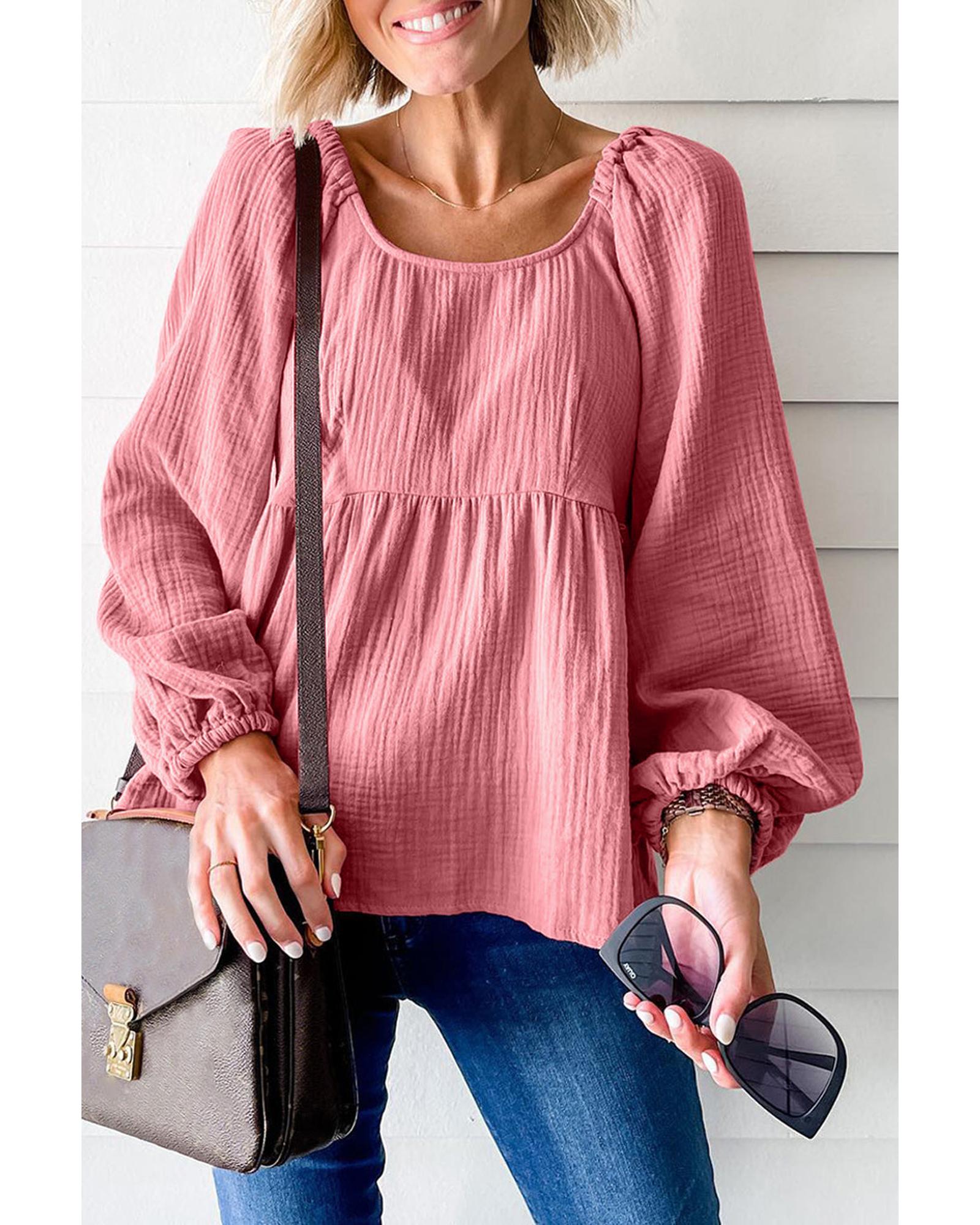 Azura Exchange Textured Bubble Sleeve Blouse - M Main image