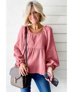 Azura Exchange Textured Bubble Sleeve Blouse - M