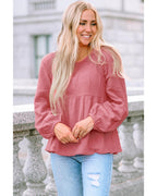 Azura Exchange Textured Bubble Sleeve Blouse - XL