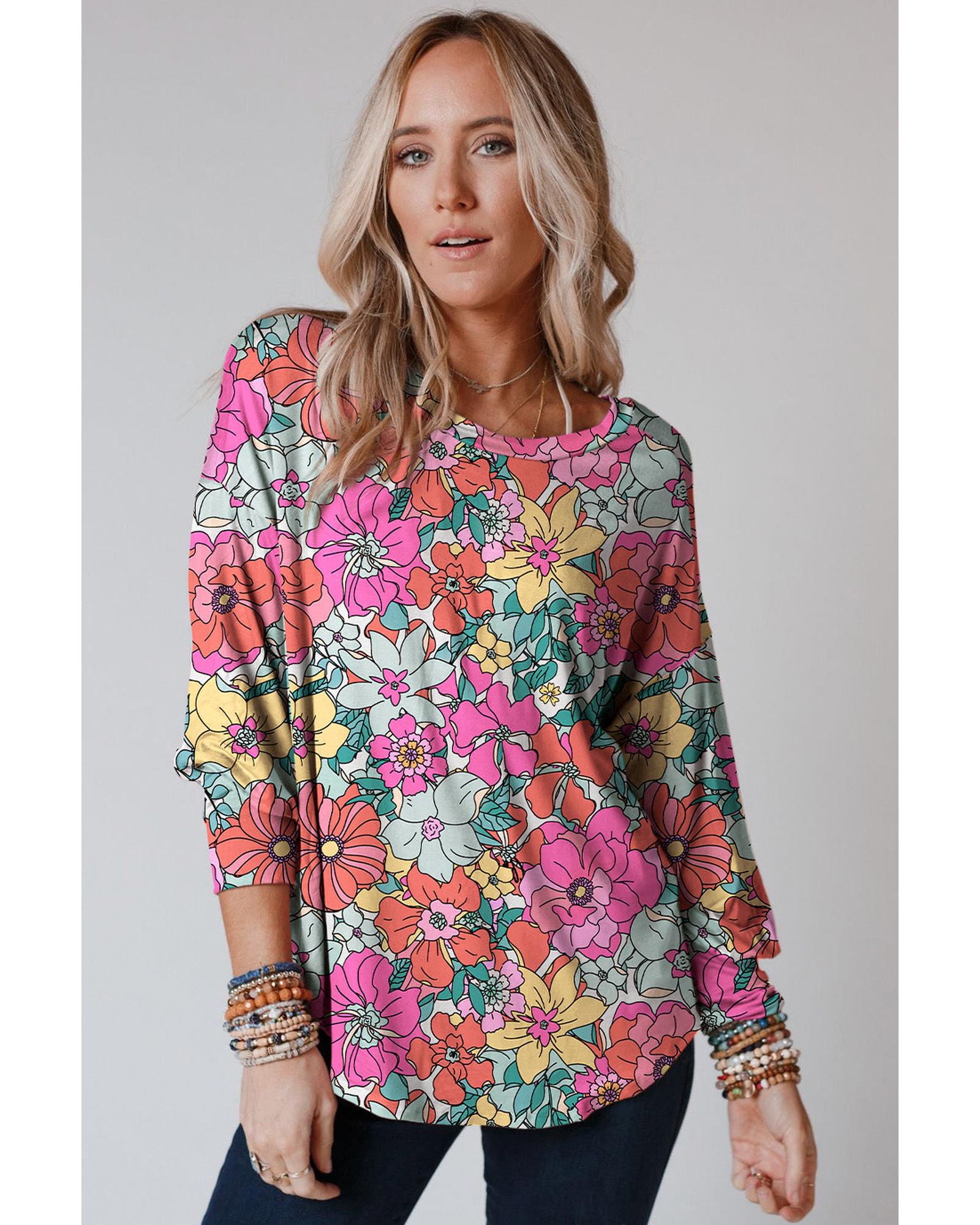 Azura Exchange Floral Long Sleeve Top with Twisted Hollow-out Back - L Secondary image