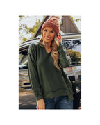 Azura Exchange Exquisite Green Long Sleeve Top with Split Neck and Exposed Seam Detail - M