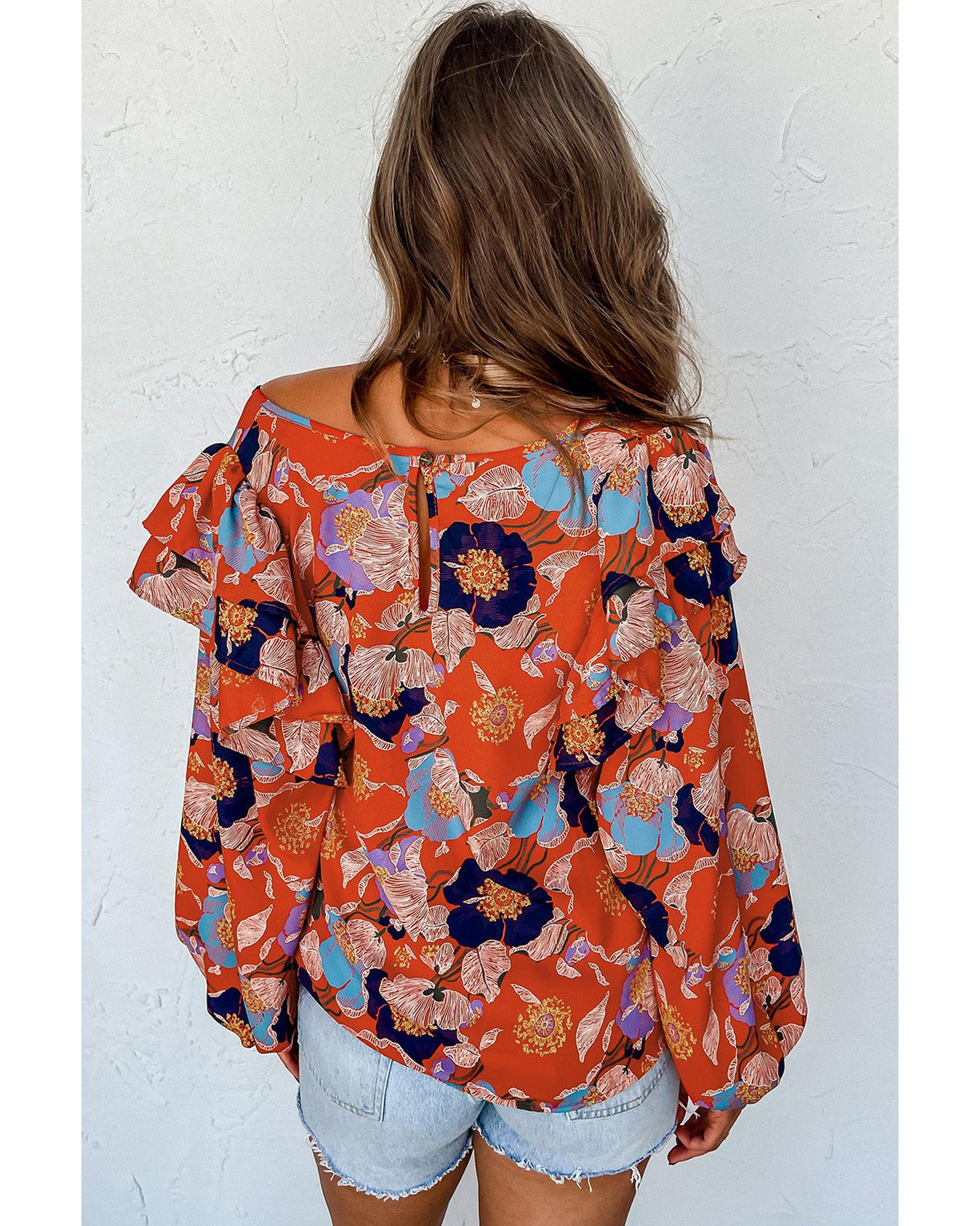 Azura Exchange Floral Print Ruffle Puff Sleeve Blouse - XL Secondary image