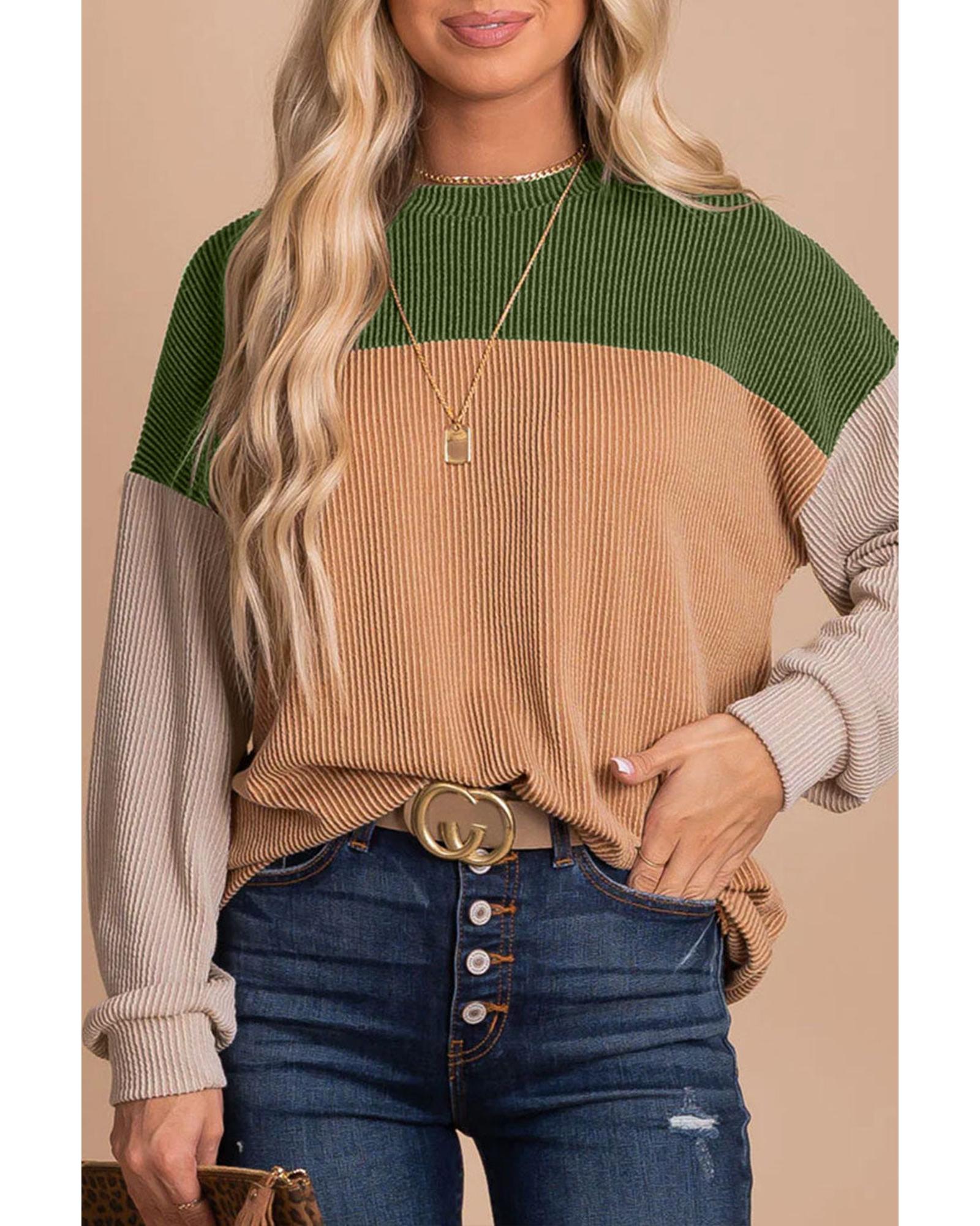 Azura Exchange Color Block Ribbed Long Sleeve Top - S Main image