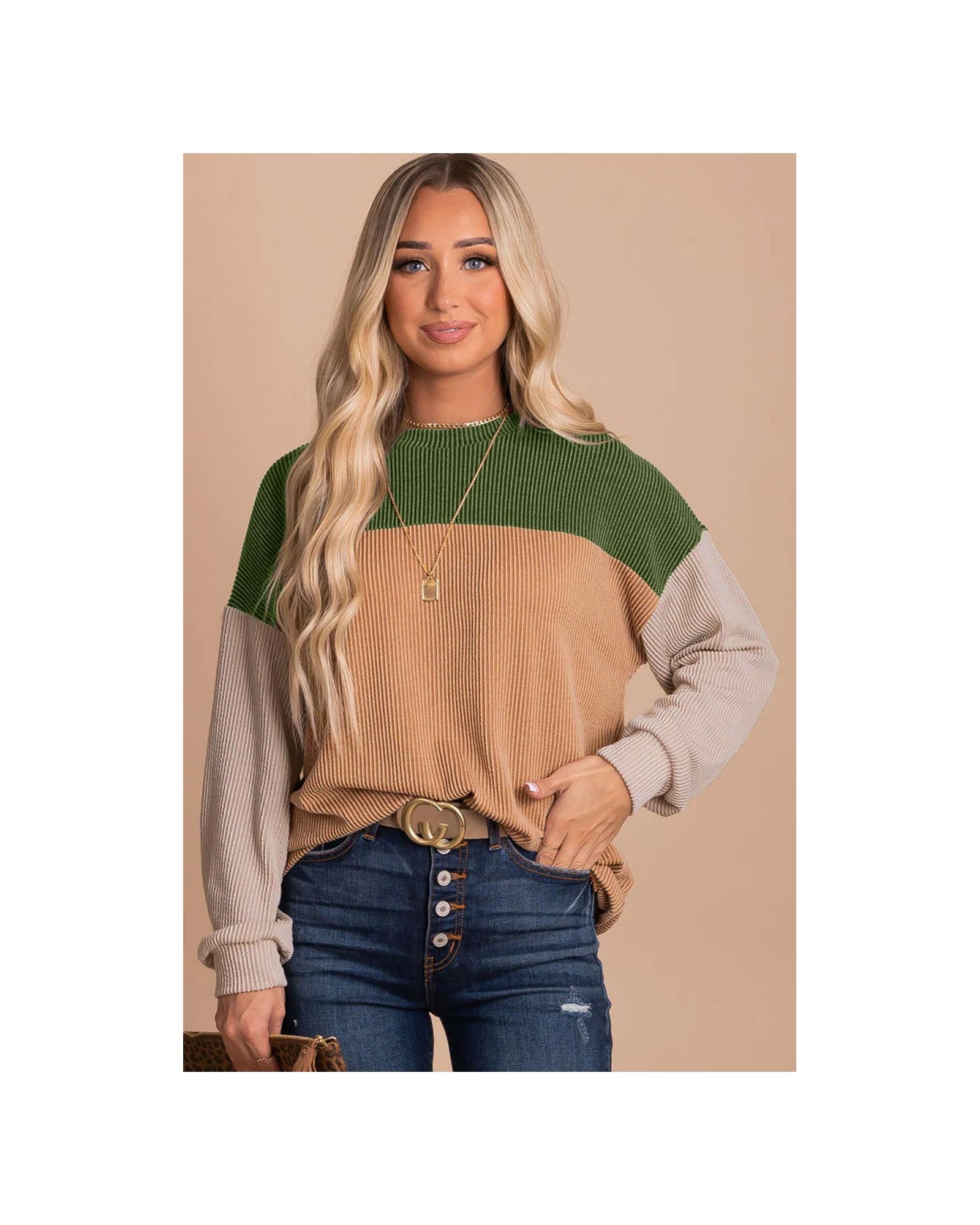 Azura Exchange Color Block Ribbed Long Sleeve Top - S Secondary image