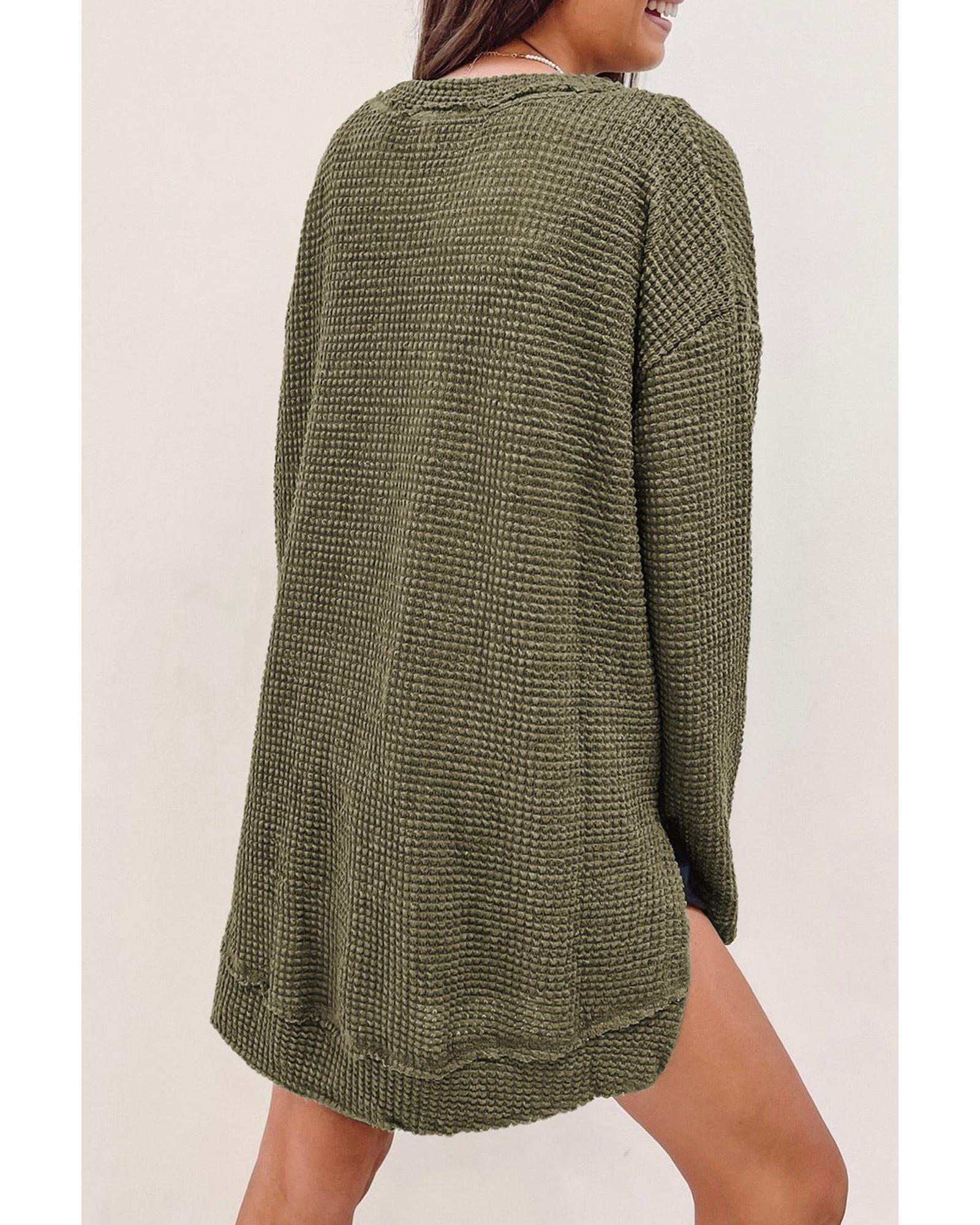 Azura Exchange Oversized Green Waffle Knit High Slits Top - M Secondary image