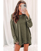 Azura Exchange Oversized Green Waffle Knit High Slits Top - M