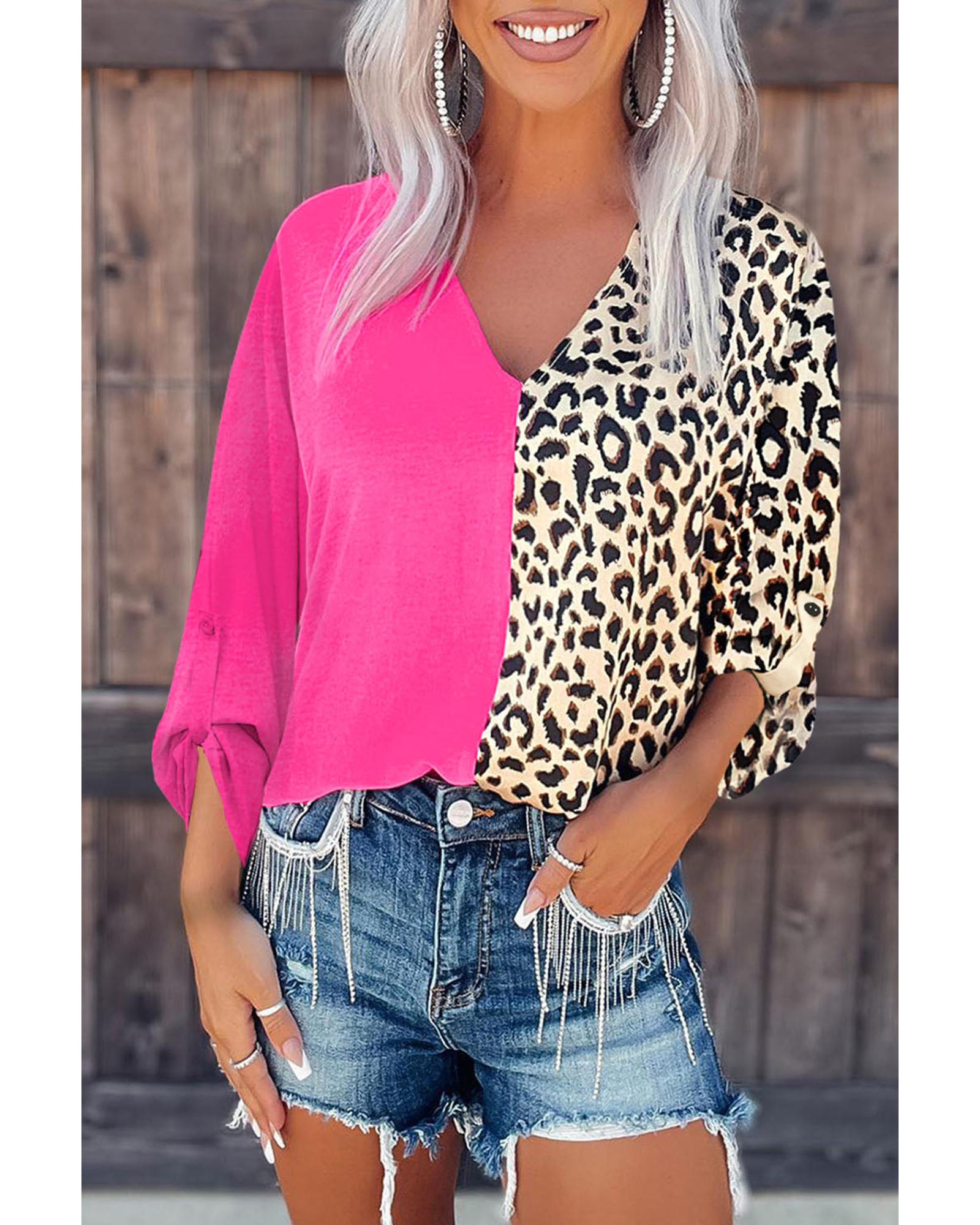 Azura Exchange Roll Tab Sleeve V Neck Top - L Main image
