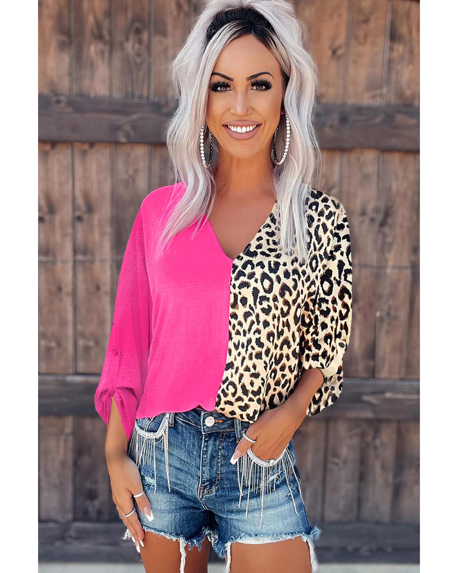 Azura Exchange Roll Tab Sleeve V Neck Top - S Secondary image