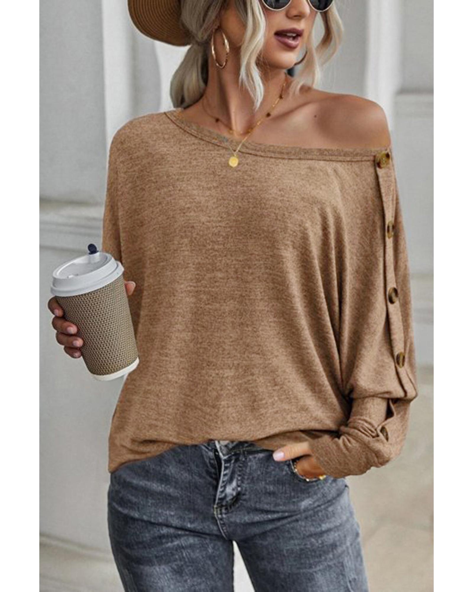 Azura Exchange Button Decor Dolman Sleeve Top - L Main image