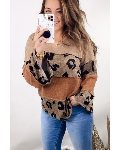 Azura Exchange Leopard Colorblock Patchwork Knit Top - M