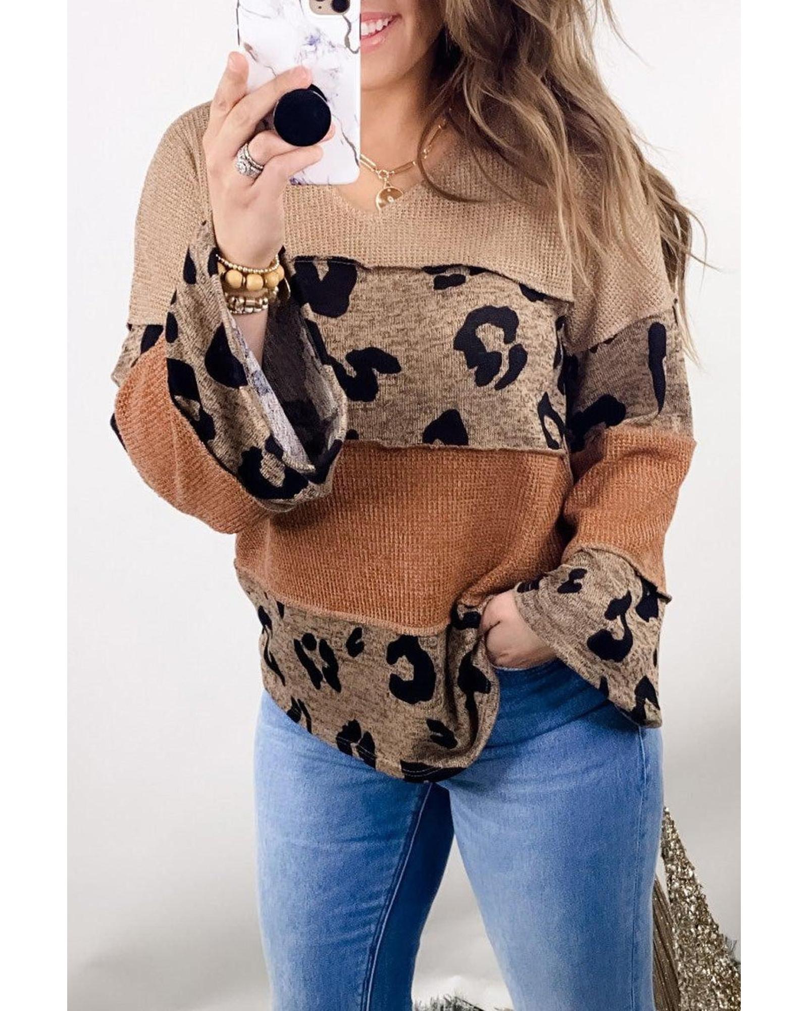 Azura Exchange Leopard Colorblock Patchwork Knit Top - S Main image