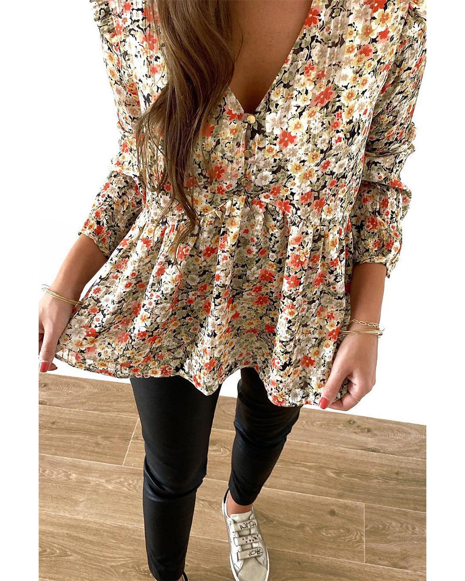 Azura Exchange Floral Ruffled Babydoll Blouse - M Secondary image