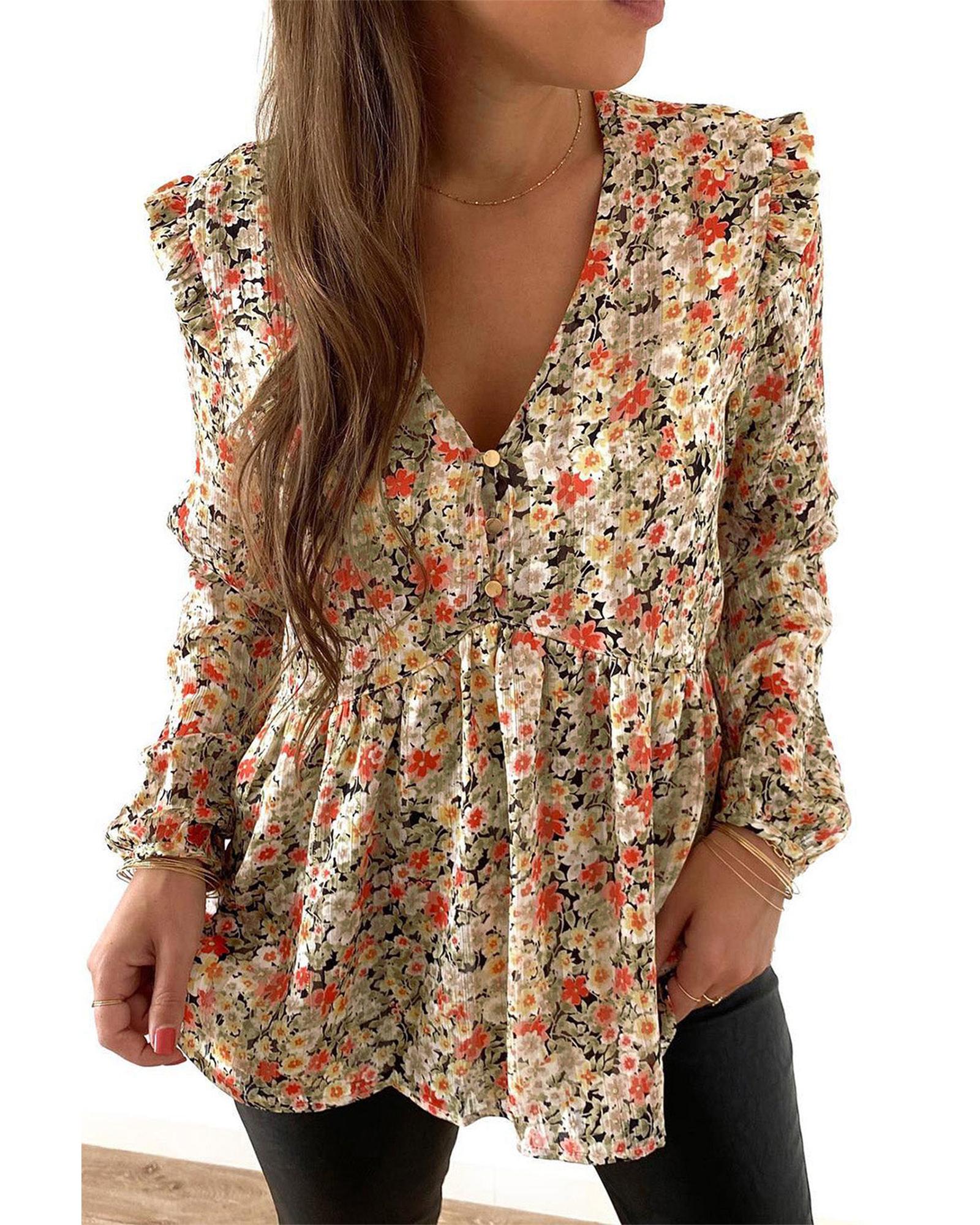 Azura Exchange Floral Ruffled Babydoll Blouse - XL Main image