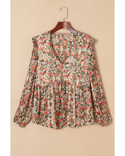 Azura Exchange Floral Ruffled Babydoll Blouse - XL