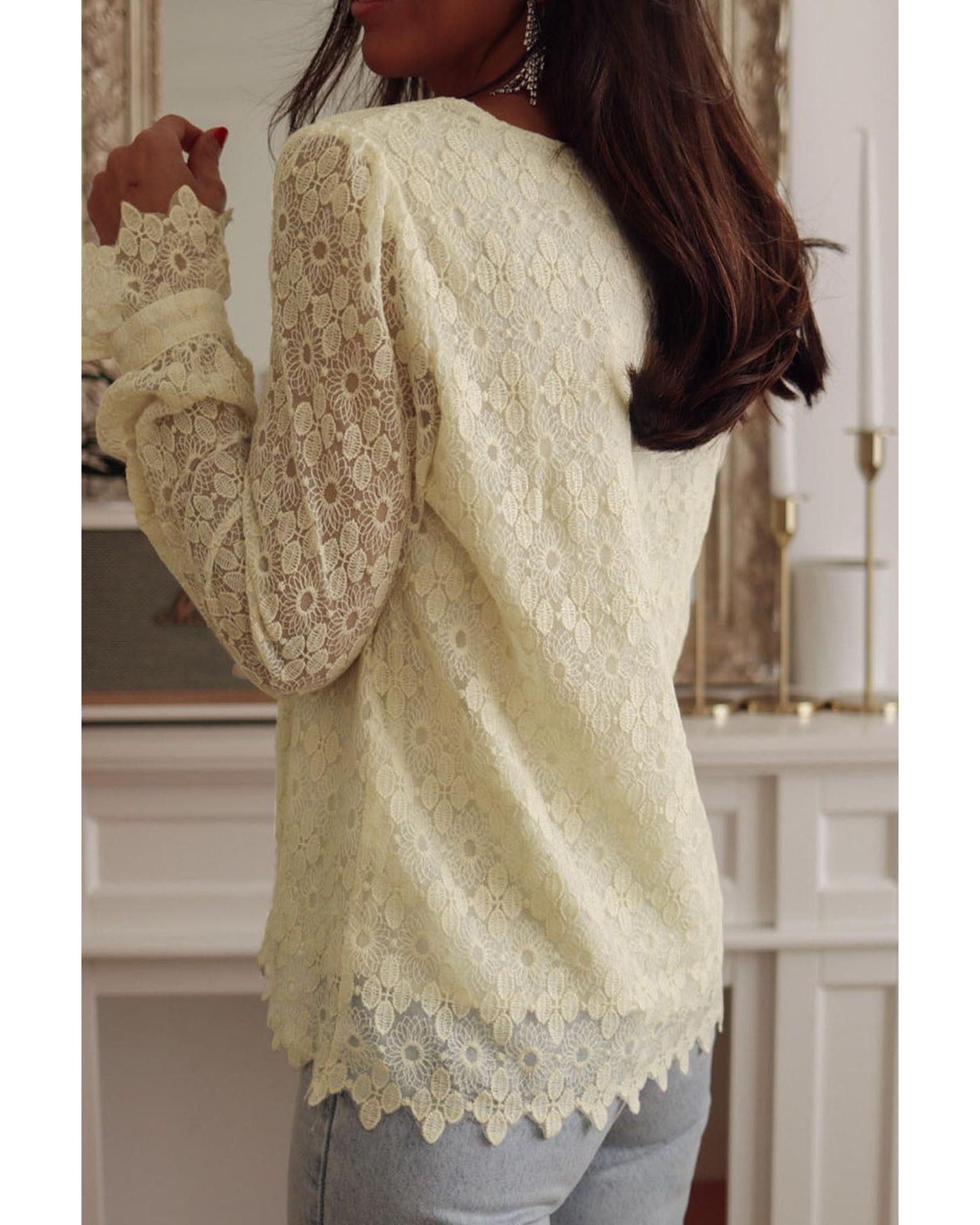 Azura Exchange Floret Lace V Neck Long Sleeve Blouse - XL Secondary image