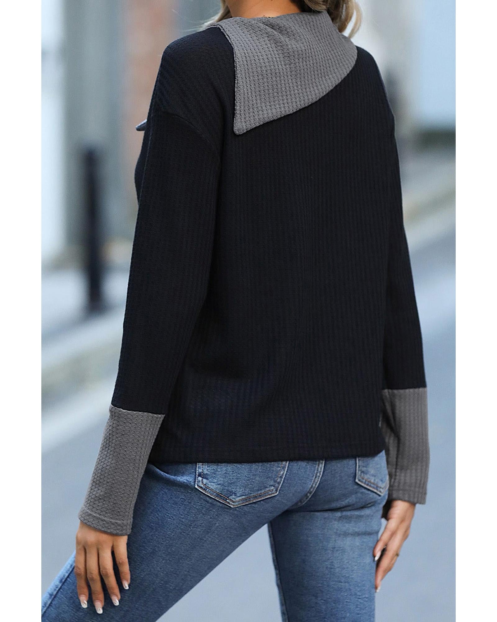 Azura Exchange Black Colorblock Asymmetrical Neck Top - S Secondary image