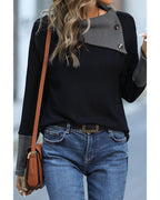 Azura Exchange Black Colorblock Asymmetrical Neck Top - S
