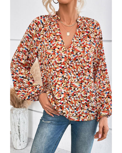 Azura Exchange Allover Print Bishop Sleeve Blouse - M