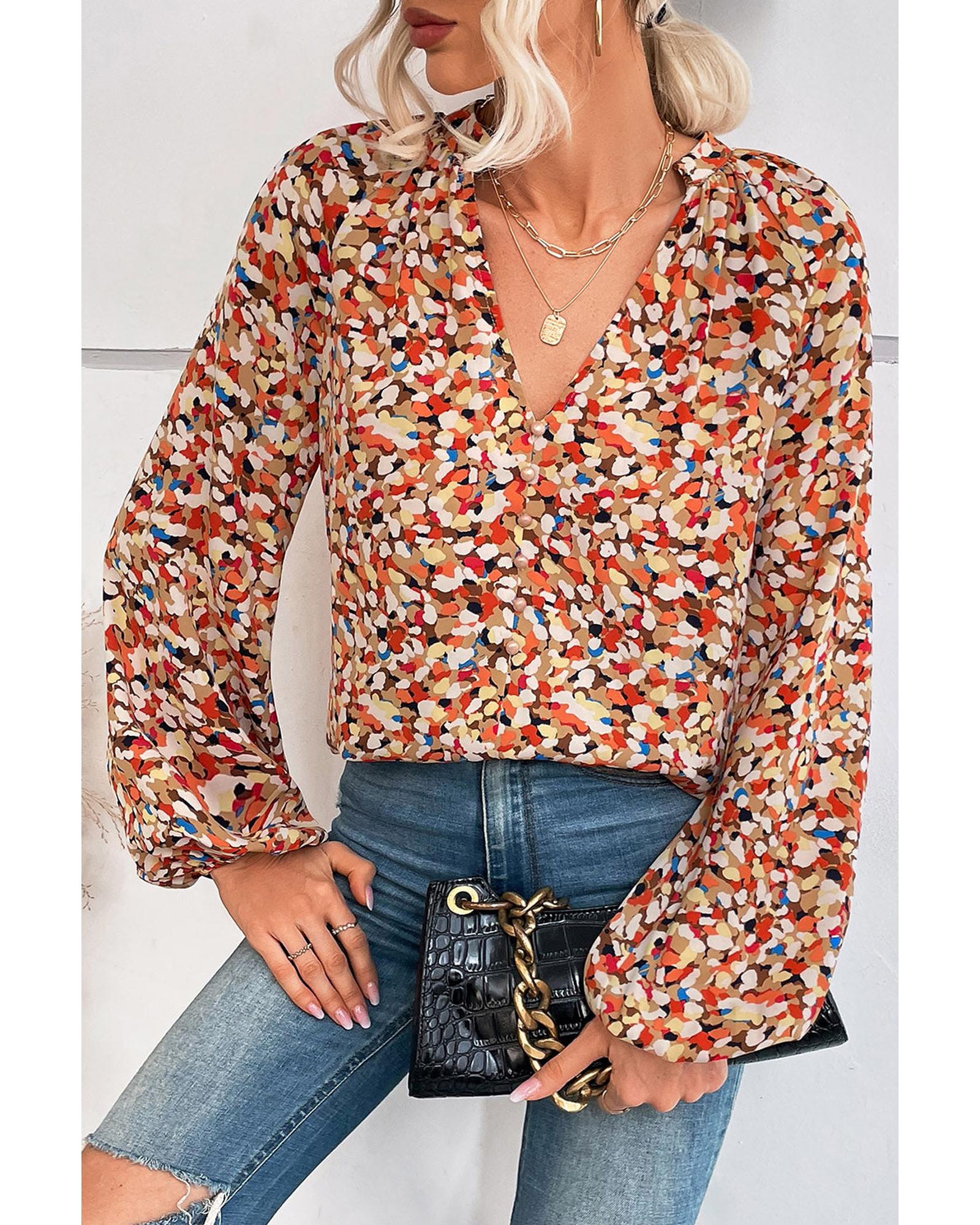 Azura Exchange Allover Print Bishop Sleeve Blouse - XL Main image