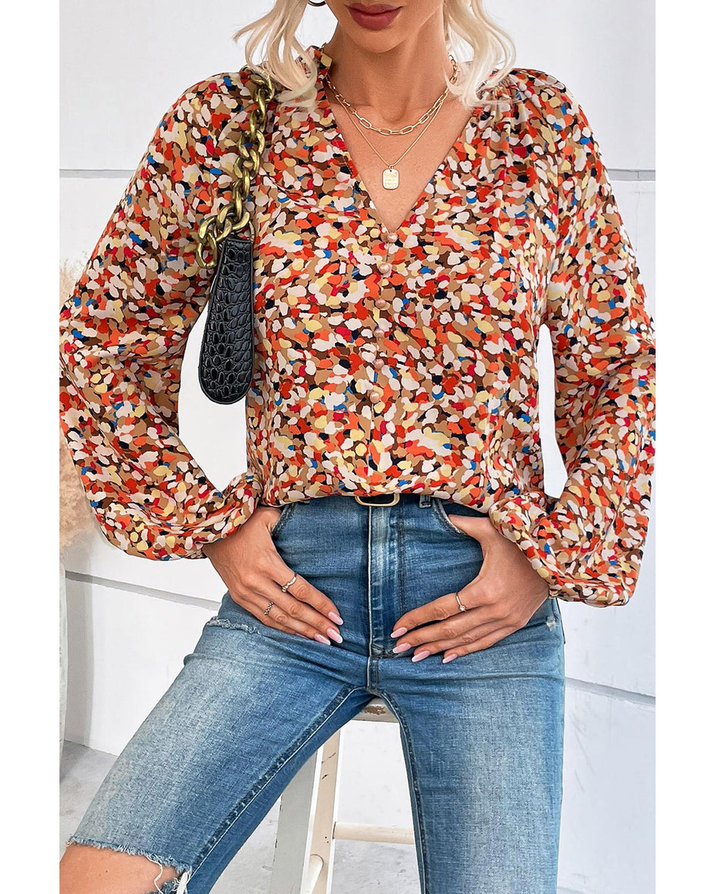 Azura Exchange Allover Print Bishop Sleeve Blouse - XL