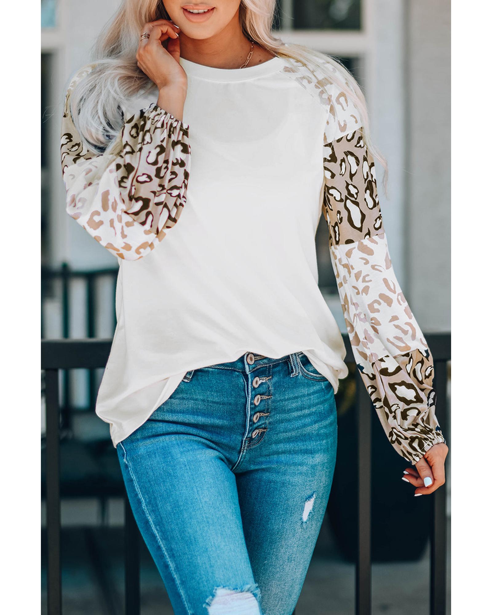 Azura Exchange Leopard Print Bubble Sleeve Top - S Main image