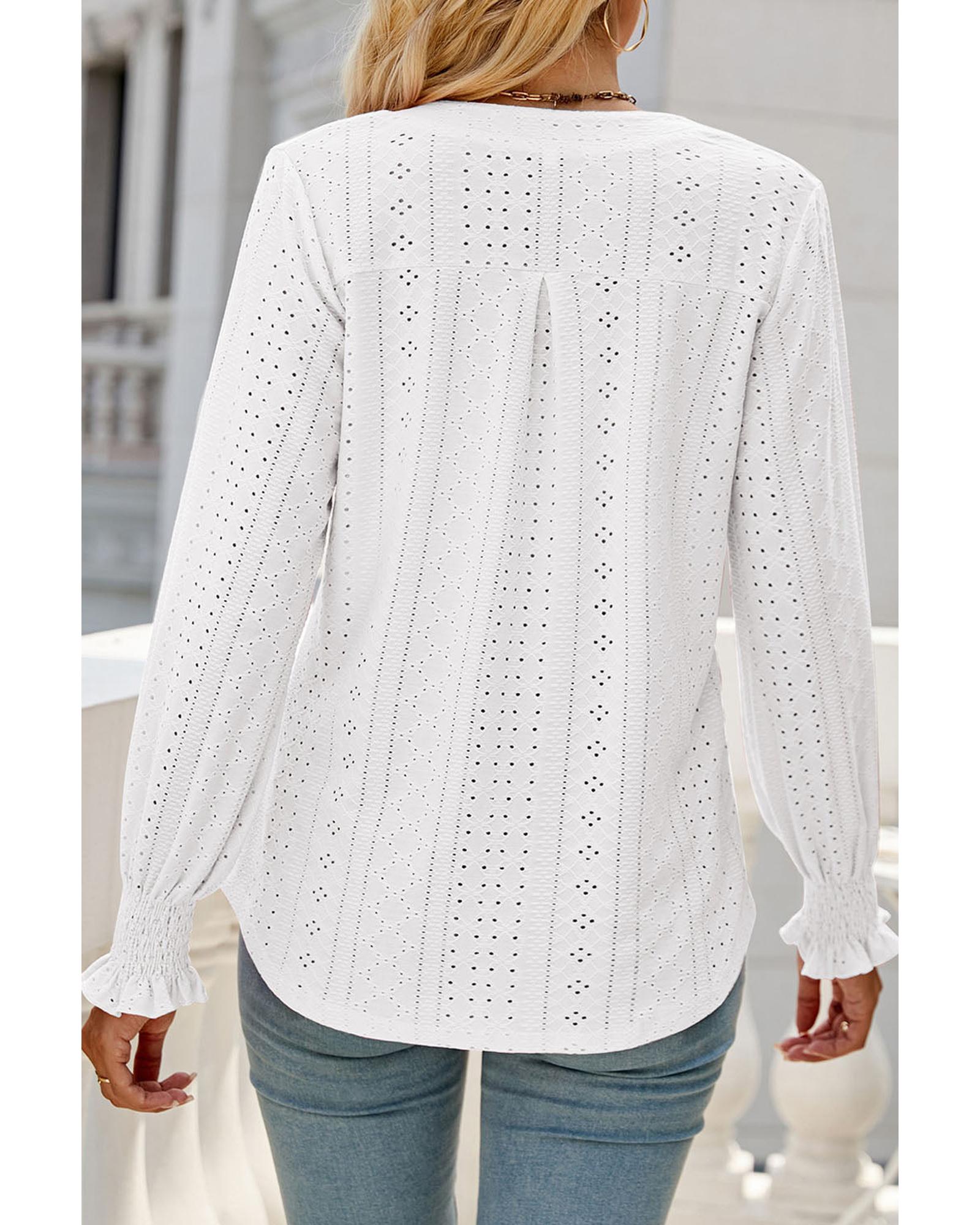Azura Exchange Split Neck Textured Loose Blouse - S Secondary image