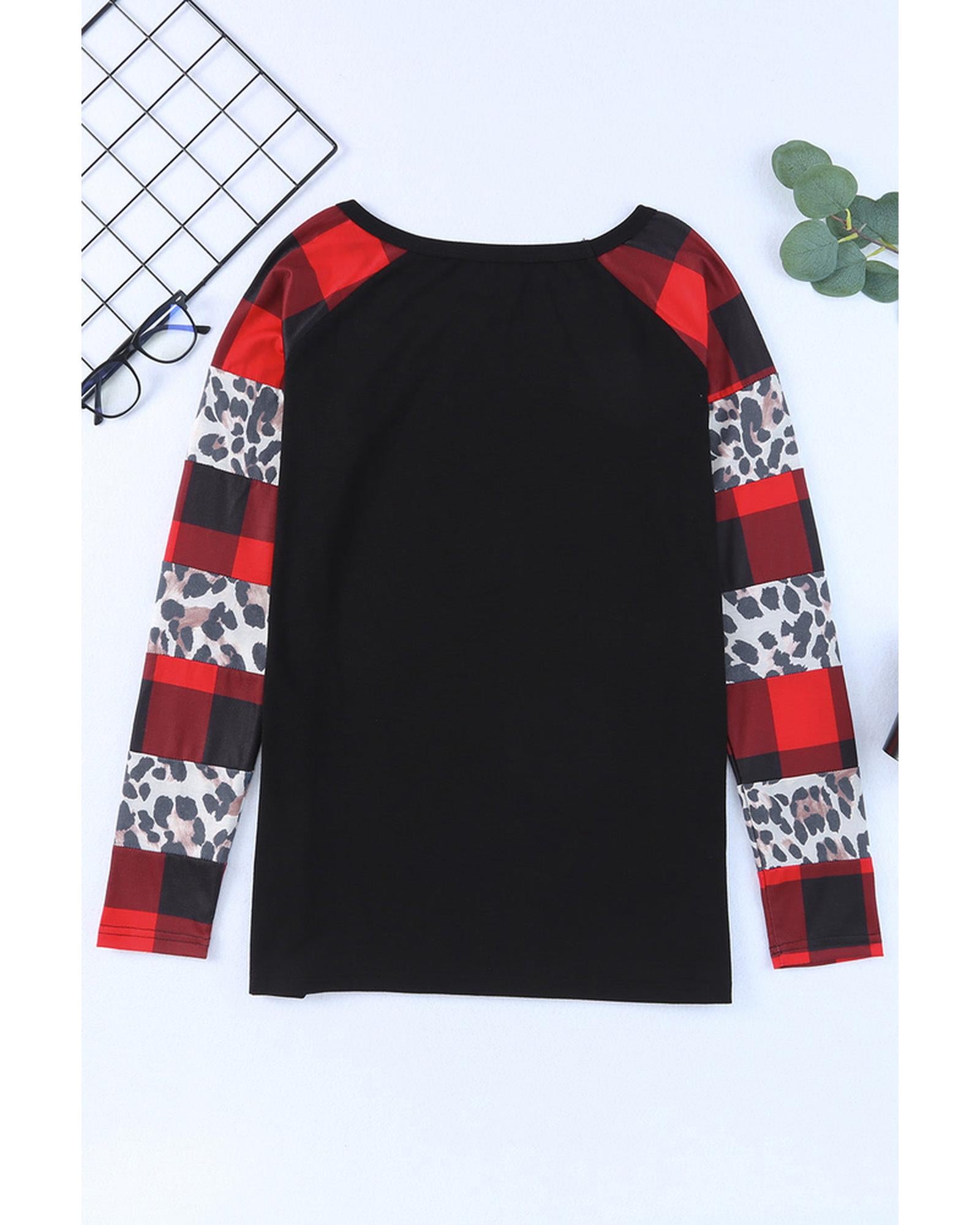 Azura Exchange Plaid & Leopard Print Off Shoulder Top - L