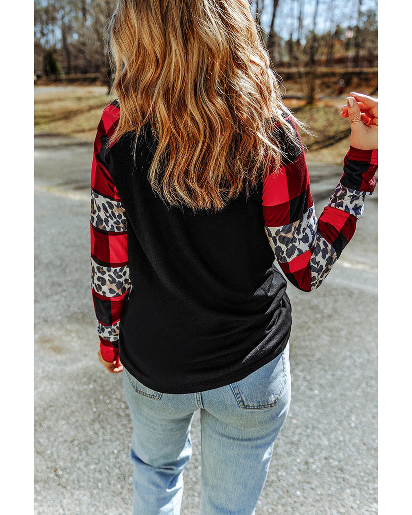 Azura Exchange Plaid & Leopard Print Off Shoulder Top - M Secondary image