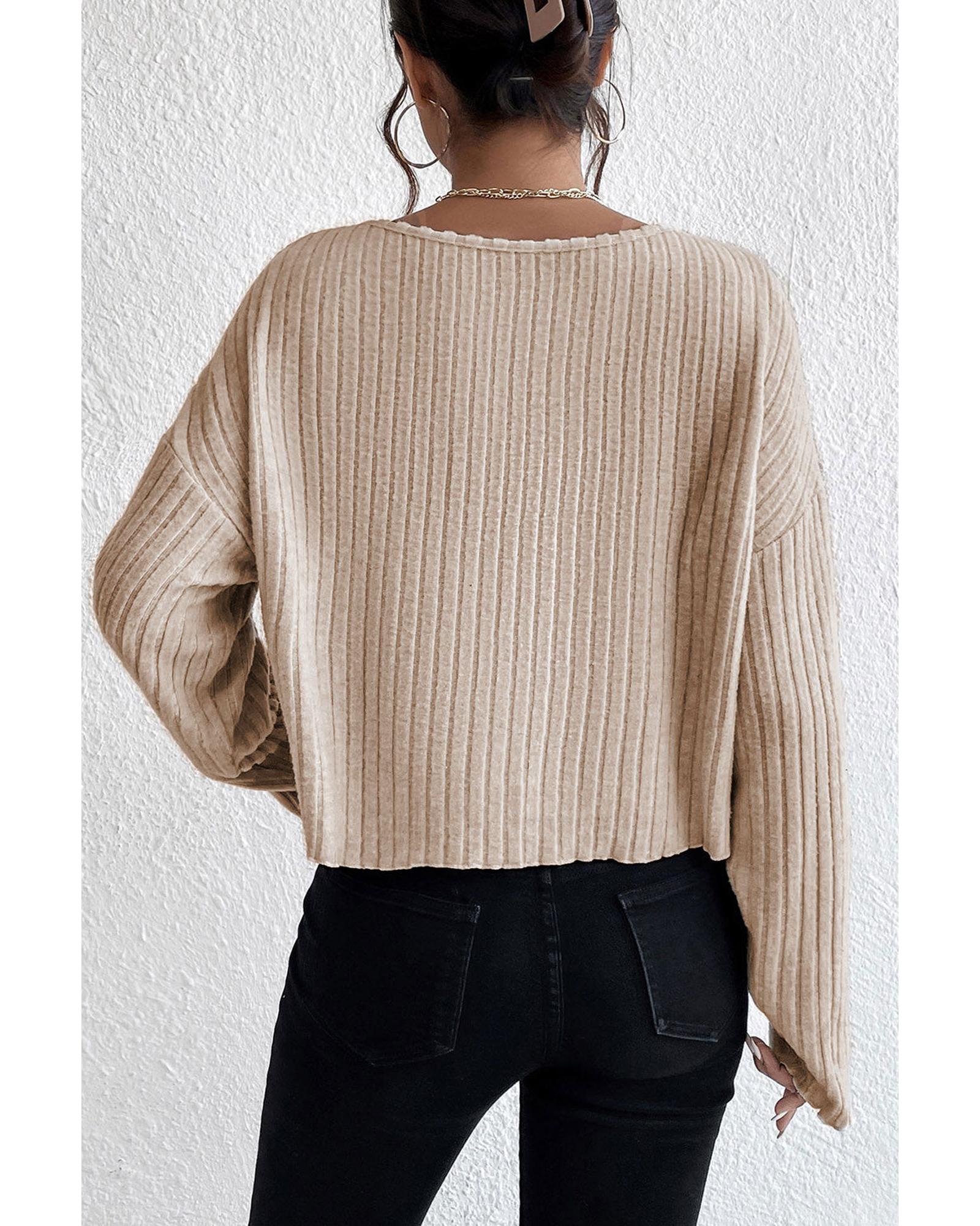 Azura Exchange Beige Drop Shoulder Loose Ribbed Knit Top - XL Secondary image