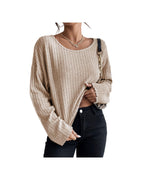 Azura Exchange Beige Drop Shoulder Loose Ribbed Knit Top - XL