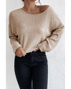 Azura Exchange Beige Drop Shoulder Loose Ribbed Knit Top - XL