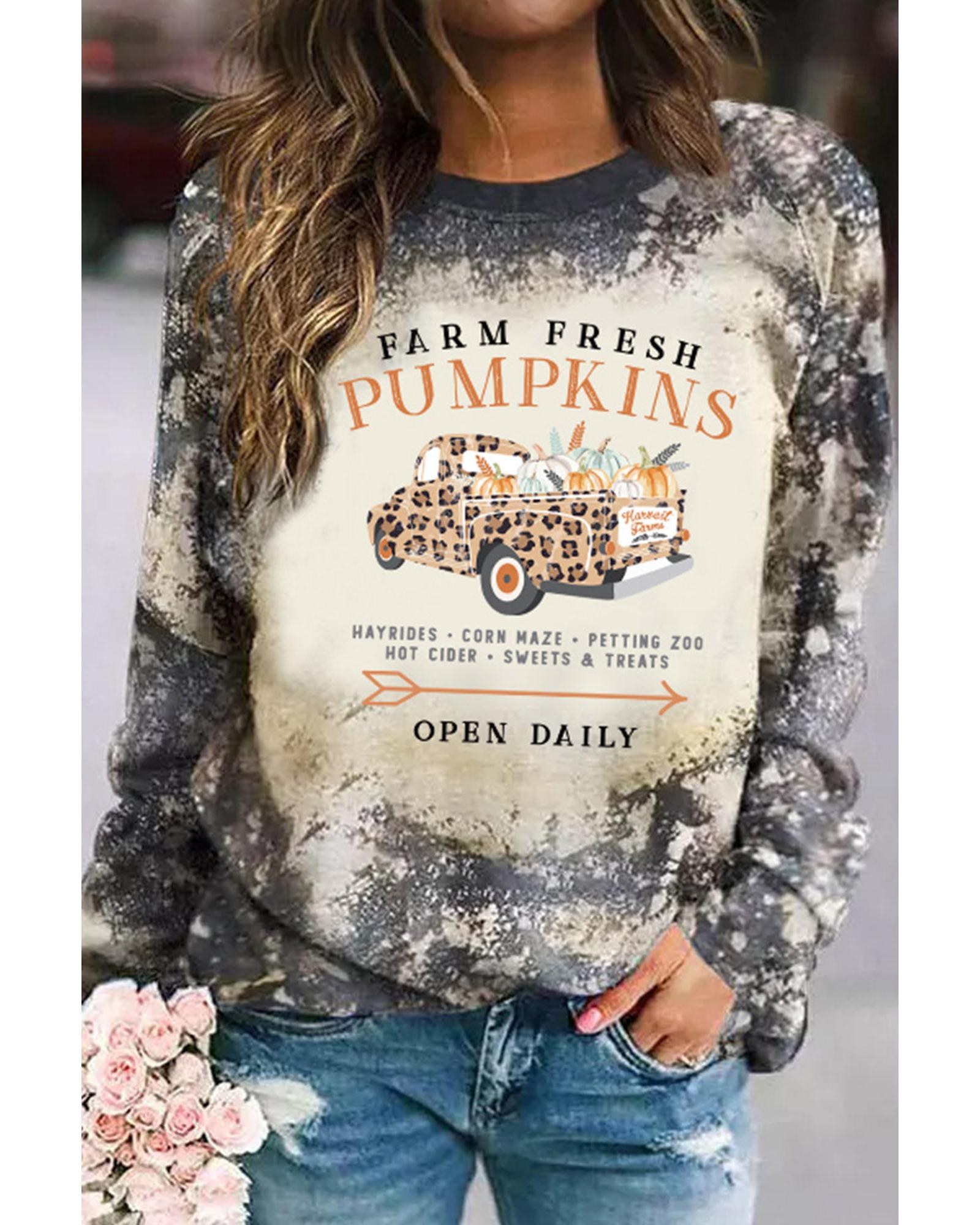 Azura Exchange Graphic Bleached Top with  Farm Fresh Pumpkins - S Main image