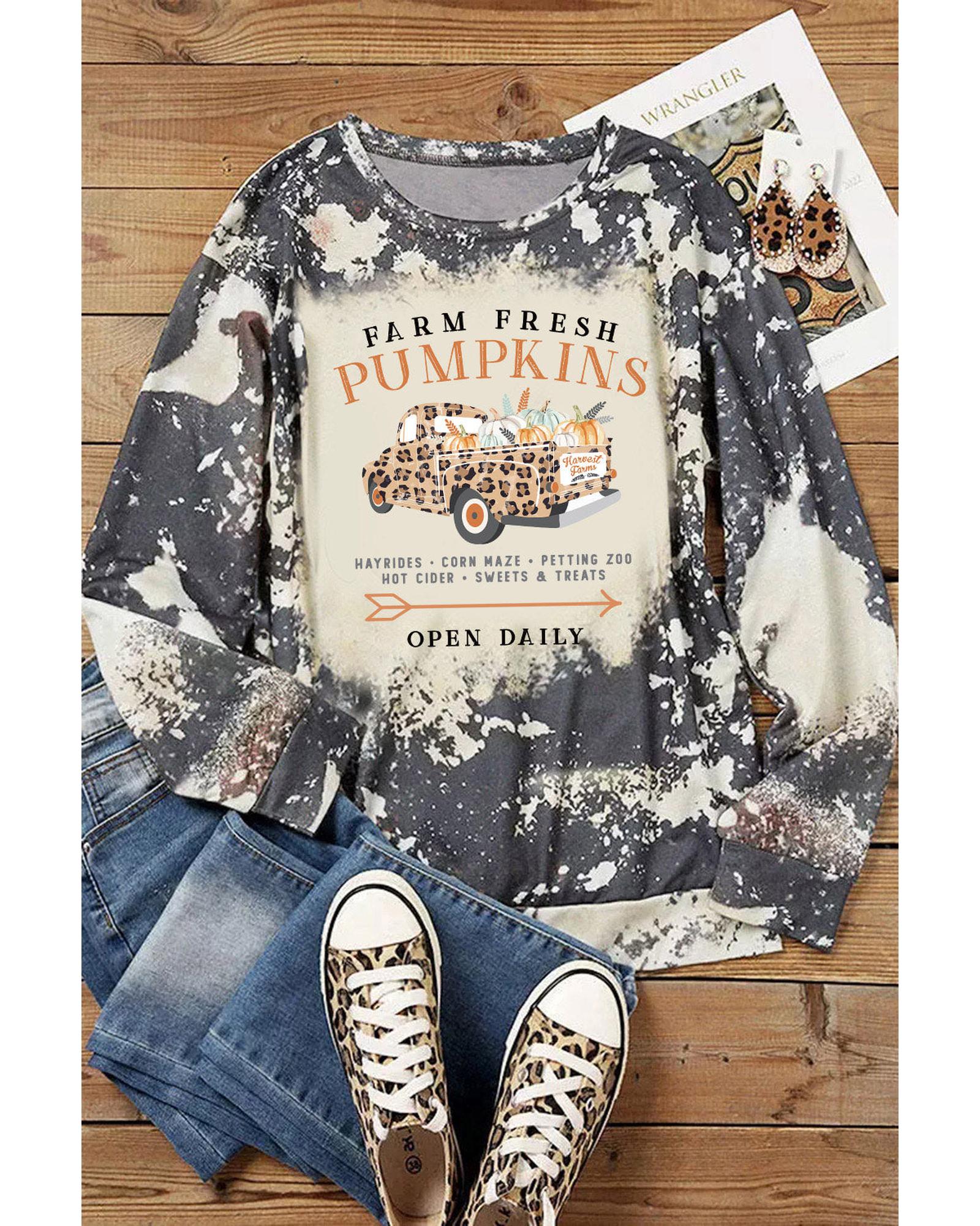 Azura Exchange Graphic Bleached Top with  Farm Fresh Pumpkins - S Secondary image