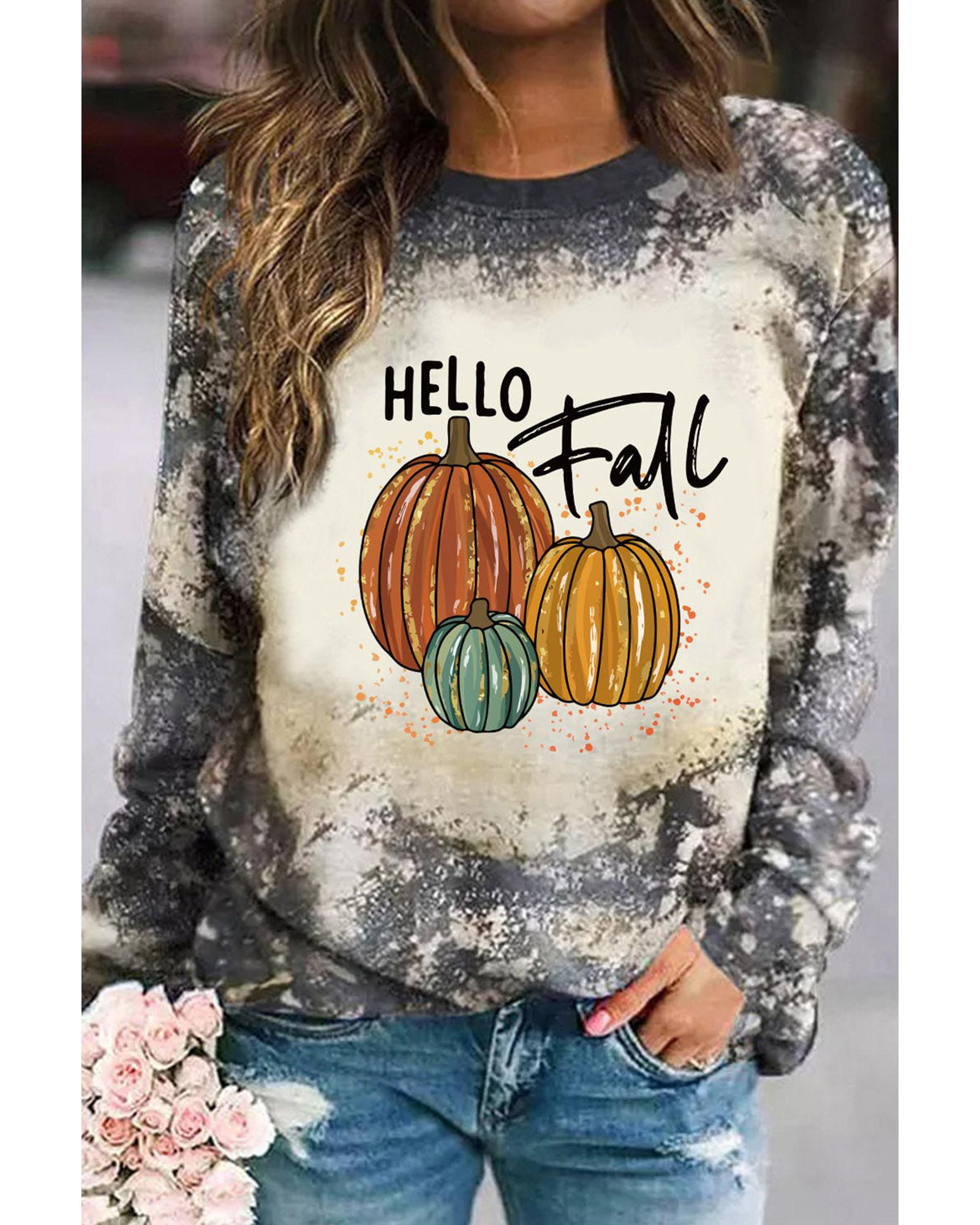 Azura Exchange Hello Fall Pumpkin Graphic Tie Dye Long Sleeve Top - S Main image