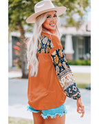 Azura Exchange Floral Print Balloon Sleeve Top with Lace Details - L