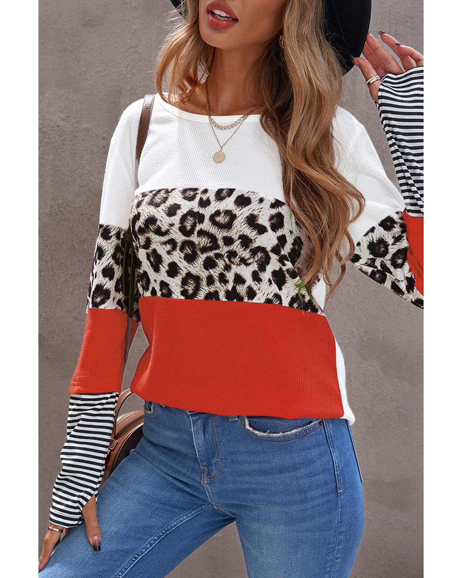 Azura Exchange Leopard Colorblock Long Sleeve Top - M Main image