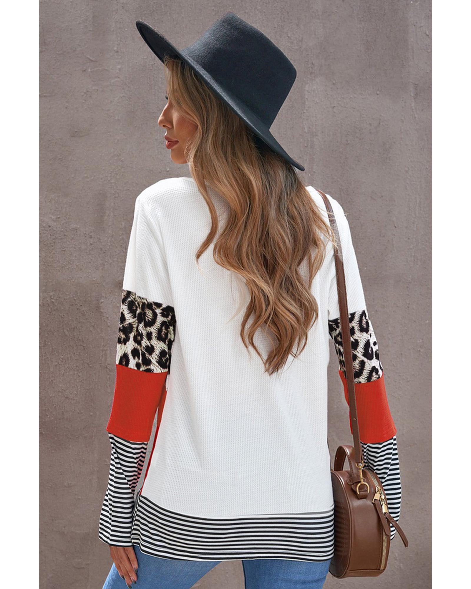 Azura Exchange Leopard Colorblock Long Sleeve Top - S Secondary image
